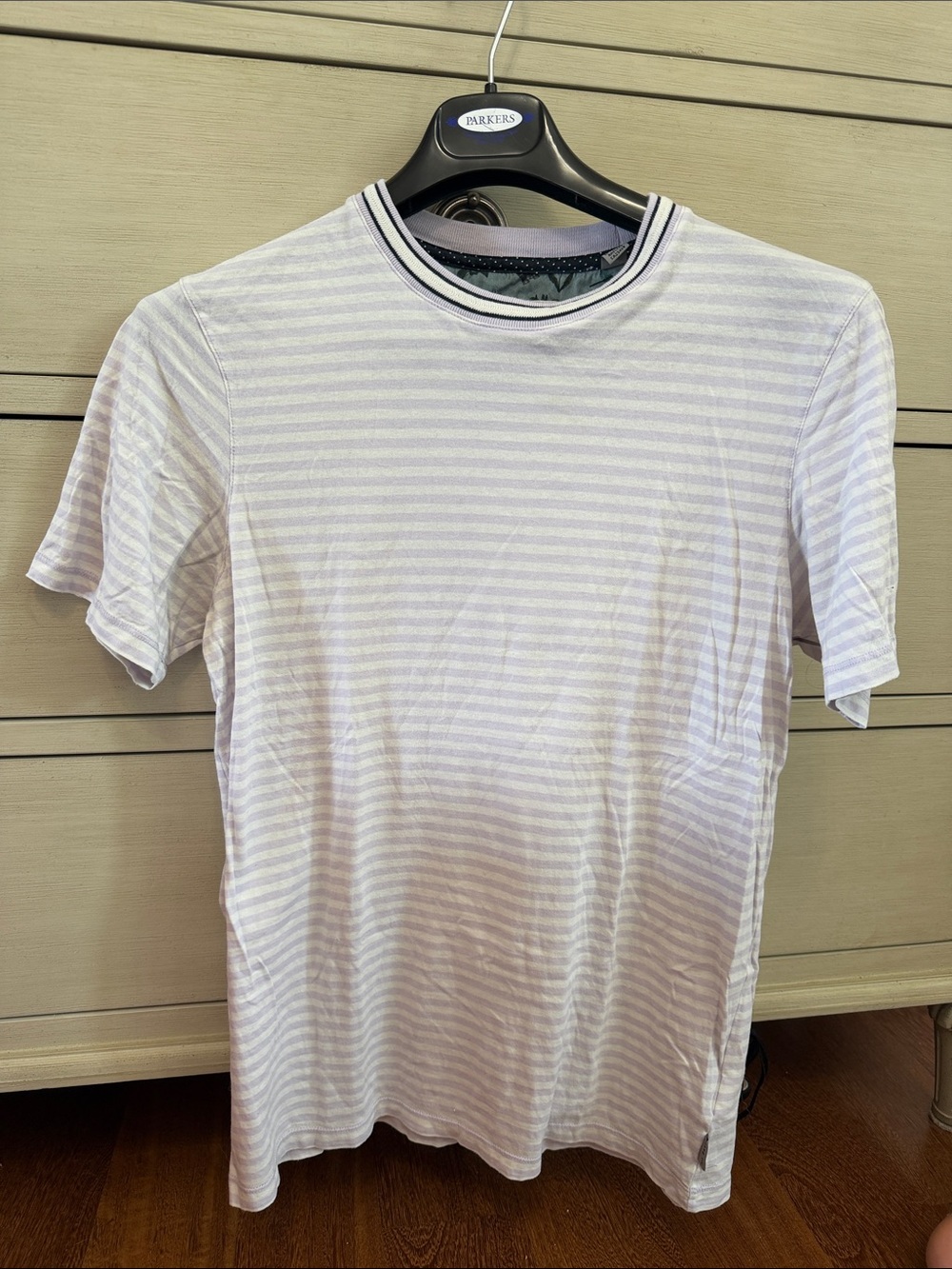 Ted Baker Striped Crew Neck 100% cotton Men’s T-Shirt - Light Lavender/White